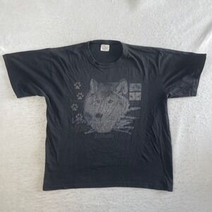 Oceanic Wolf Graphic T Shirt Mens XL Black Quebec Canada Vintage 90s Nature Tee